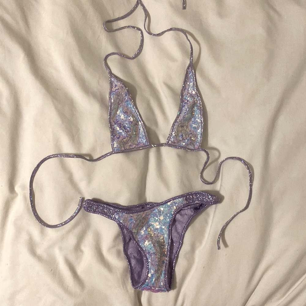 PURPLE SEQUIN TWO-PIECE RAVE OUTFIT